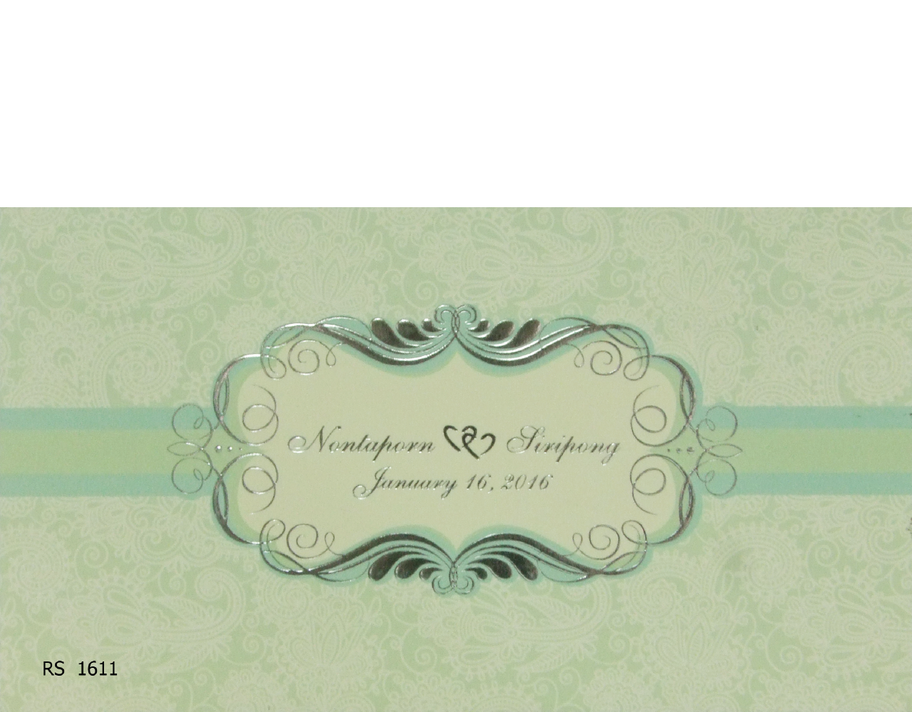 การ์ดแต่งงาน การ์ดเชิญแต่งงาน ราคาถูกๆ รูปแบบเรียบๆ สีครีมเขียว wedding card 10.5 x 18.5 cm RS.1611 ฿ 5.25