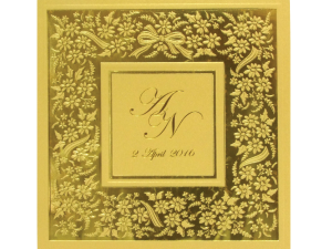 การ์ดแต่งงาน การ์ดเชิญงานแต่ง กระดาษมุกทอง ปัมนูน พิมพ์เค by Grace Greeting wedding card 17 x 17.5 cm SP 5610 Gold ฿ 9.50