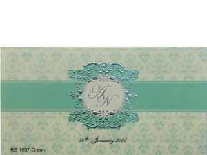 การ์ดแต่งงาน การ์ดเชิญแต่งงาน ราคาถูกๆ สีครีมเขียว wedding card 4x7.5 inch RS.1607