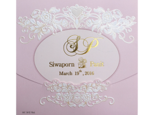 การ์ดแต่งงาน การ์ดเชิญงานแต่ง สีชมพู ลายดอกไม้หวานๆ ปั๊มนูน ไดคัท wedding card 5.9 x 5.9 inch wc 5812 Pink