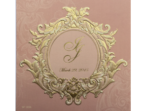 การ์ดแต่งงาน การ์ดเชิญงานแต่ง ดีไซน์เรียบหรู สีชมพู ลวดลายปั๊มนูน ปั๊มฟอยล์การ์ดพร้อมซอง wedding card 6.5x6.5 inch sp 5856