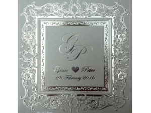การ์ดแต่งงาน การ์ดเชิญ สีเงิน 2 พับ พิมพ์เงิน By Grace Greeting wedding card 6.5x7 inch SP 1607 Silver