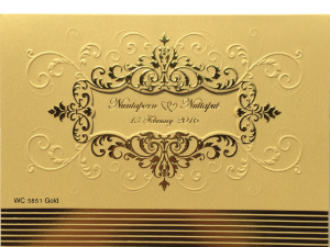 การ์ดแต่งงาน การ์ดเชิญ แบบ เรียบหรู สามพับ สีมุกทอง ปั๊มทอง ปั๊มนูน ไดคัทสี่เหลี่ยม wedding card 7.4 x 5.4 inch WC 5851 Gold
