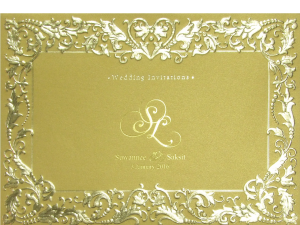 การ์ดแต่งงาน การ์ดเชิญแต่งงาน ใบใหญ่ สองพับ ลวดลายปั๊มนูน พิมพ์ทองเค Wedding 15.3 x 21.3 cm SP 5758 Gold