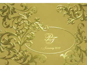 การ์ดแต่งงาน การ์ดเชิญงานแต่ง สีมุกทอง ลวดลายปั๊มนูนพิมพ์ทอง ใบใหญ่ Wedding 15.3 x 21.3 cm SP 5801 Gold