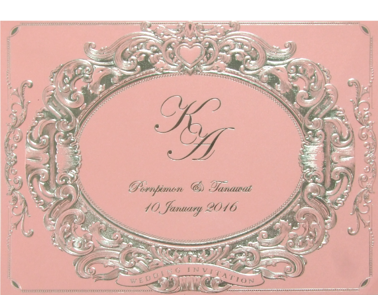การ์ดแต่งงาน การ์ดเชิญงานแต่ง สีมุกชมพู สองพับขนาดใหญ่ แบบเรียบหรู Wedding 15.3 x 21.3 cm SP 5819 Pink