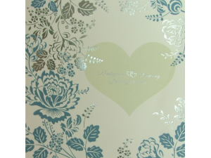 การงินดแต่งงาน การ์ดเชิญ ลวดลายดอกไม้ สีครีมฟ้า ปั๊มนูน พิมพ์เงิน by Grace Greeting Wedding 16.2 x 16.5 cm SP 5707 Cream