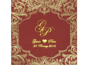 การ์ดแต่งงาน การ์ดเชิญ สีแดง ลวดลายหรูหรา ปั๊มนูน ปั๊มฟอยล์ทอง พร้อมกระดาษไส้ใน by Grace greeting Wedding 16.2 x 16.5 cm SP 5803 Red