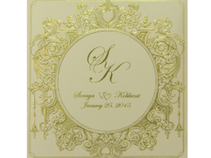 การ์ดแต่งงาน การ์ดเชิญ สีครีม พิมพ์ทอง ปั๊มนูน by Grace Greeting Wedding 16.2 x 16.5 cm SP 5814 Cream