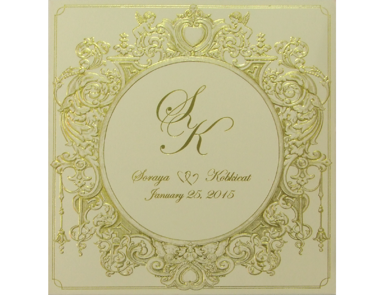 การ์ดแต่งงาน การ์ดเชิญ สีครีม พิมพ์ทอง ปั๊มนูน by Grace Greeting Wedding 16.2 x 16.5 cm SP 5814 Cream
